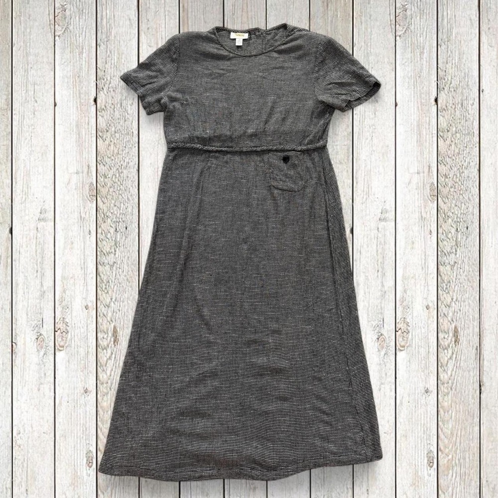 Talbots Womens 14 Vintage 90s Midi Dress Black White Houndstooth Empire Waist